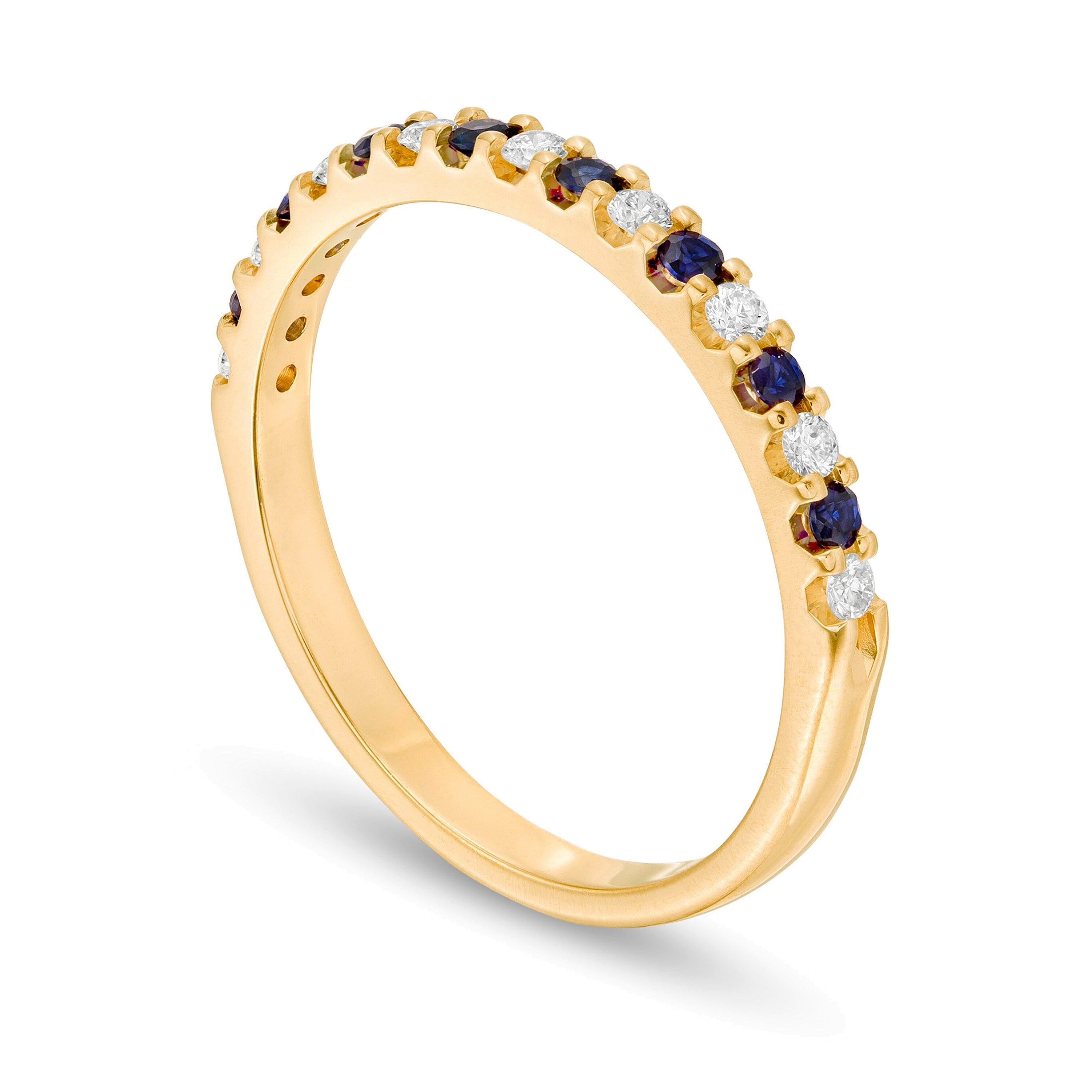 Ring mit blauem Saphir und Diamant 0,13 ct. Gesamtgewicht in 14K Gelbgold