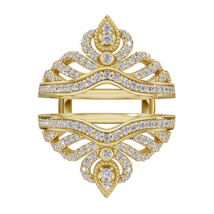 0,75 ct. Gesamtgewicht Diamant Ring im Vintage-Stil mit Krone in 14K Gelbgold