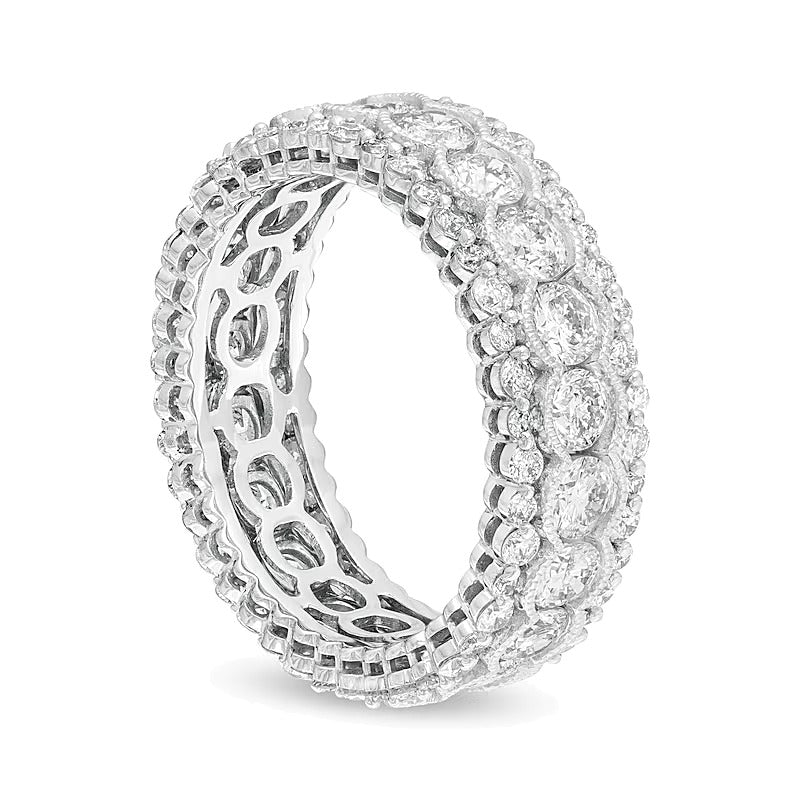 Memoire-Ring mit 3.0 ct. Gesamtgewicht Diamanten im Vintage-Stil mit Muschelrand in 14K Weißgold