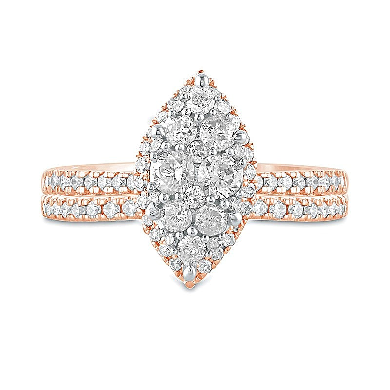 Braut-Set mit Diamanten in Marquise- und Rundschliff 1.0 ct. Gesamtgewicht in 10K Roségold