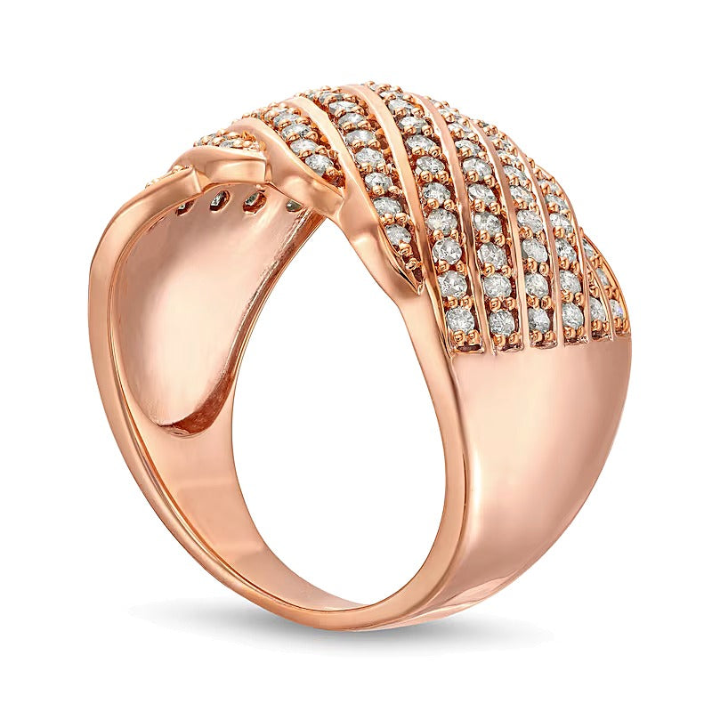 0.75 ct. Gesamtgewicht Diamant Ring mehrreihig in geschwungenem Wellendesign in 10K Roségold