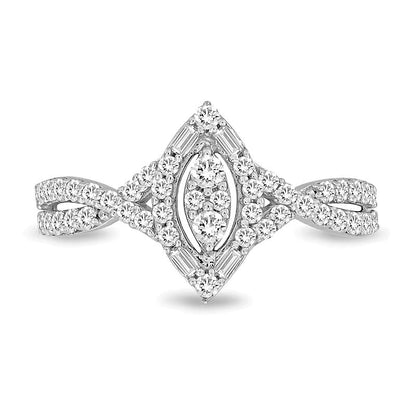 0.5 ct. Gesamtgewicht Multi-Diamant Ring mit Marquise-Rahmen und gedrehtem Ringkopf in 10K Weißgold