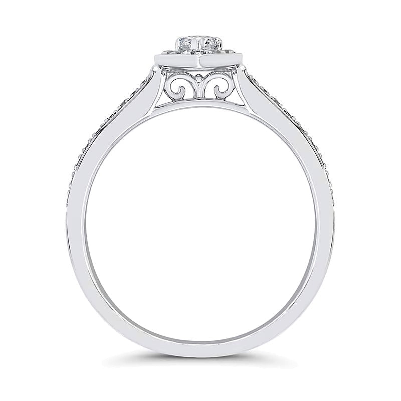0,25 ct. Gesamtgewicht Freundschaftsring mit tropfenförmigem Diamant und Tropfen-Rahmen in 10K Weißgold