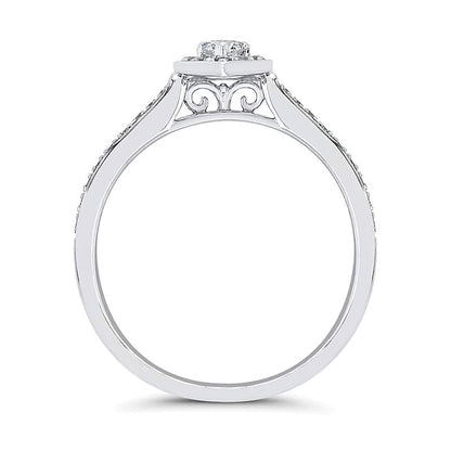 0,25 ct. Gesamtgewicht Freundschaftsring mit tropfenförmigem Diamant und Tropfen-Rahmen in 10K Weißgold