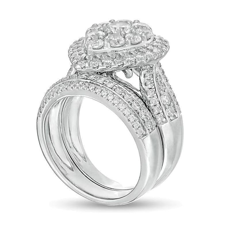 2.5 ct. Gesamtgewicht Komposit-Diamant Brautset tropfenförmig mehrreihig in 10K Weißgold