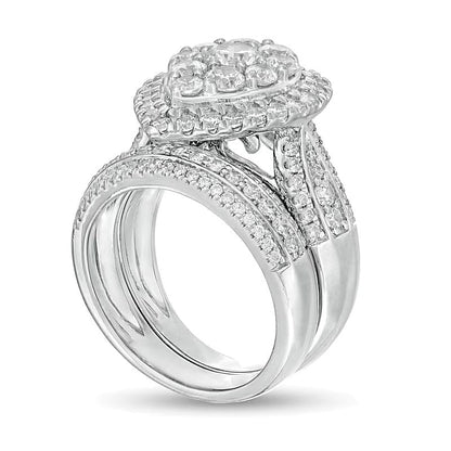 2.5 ct. Gesamtgewicht Komposit-Diamant Brautset tropfenförmig mehrreihig in 10K Weißgold