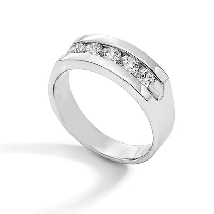 Memoire-Ring mit fünf Diamanten im rundem Schliff, kanalgefasst, 1.0 ct. Gesamtgewicht, in 14K Weißgold