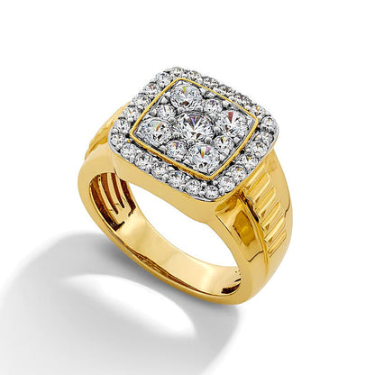 1.75 ct. Gesamtgewicht Multi-Diamant-Ring mit Labordiamanten im Kissenschliff in 10K Gelbgold (F/VS2)