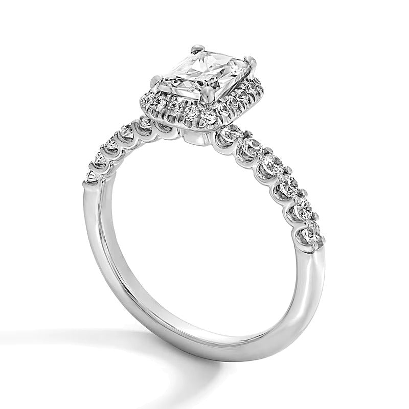 1.5 CT. Gesamtgewicht Halo-Ring mit Labordiamant im Radiant-Schliff in 14K Weißgold (F/SI2)