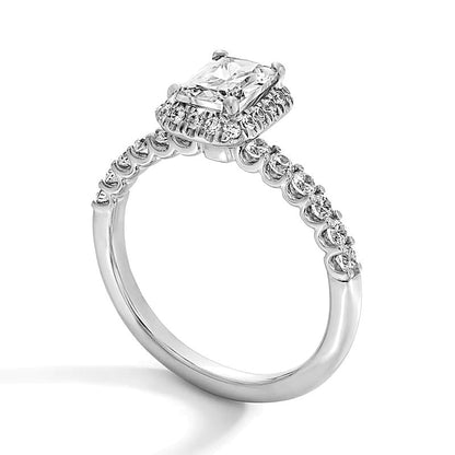 1.5 CT. Gesamtgewicht Halo-Ring mit Labordiamant im Radiant-Schliff in 14K Weißgold (F/SI2)