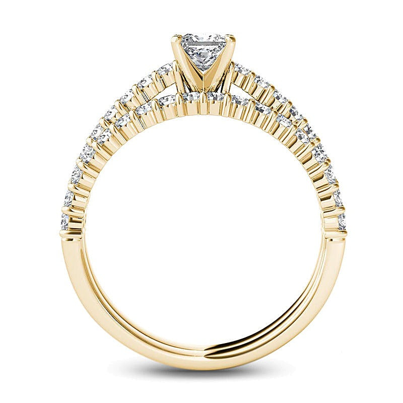 1.0 ct. Gesamtgewicht Braut-Set mit Diamanten im Princess- und Rundschliff in 14K Gelbgold