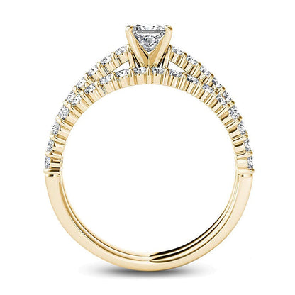 1.0 ct. Gesamtgewicht Braut-Set mit Diamanten im Princess- und Rundschliff in 14K Gelbgold