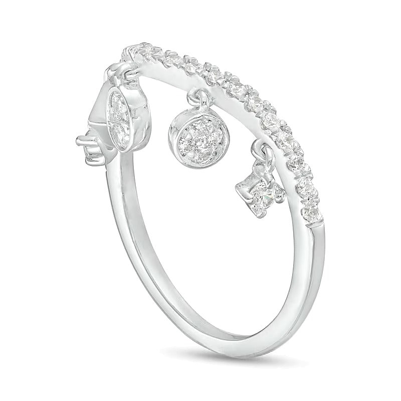 0.38 ct. Gesamtgewicht Diamant Fashion Ring geschwungen mit Anhängern in 10K Weißgold