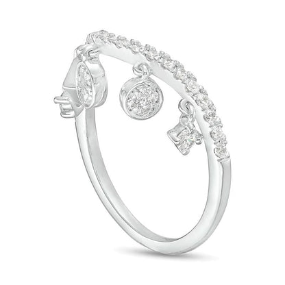 0.38 ct. Gesamtgewicht Diamant Fashion Ring geschwungen mit Anhängern in 10K Weißgold