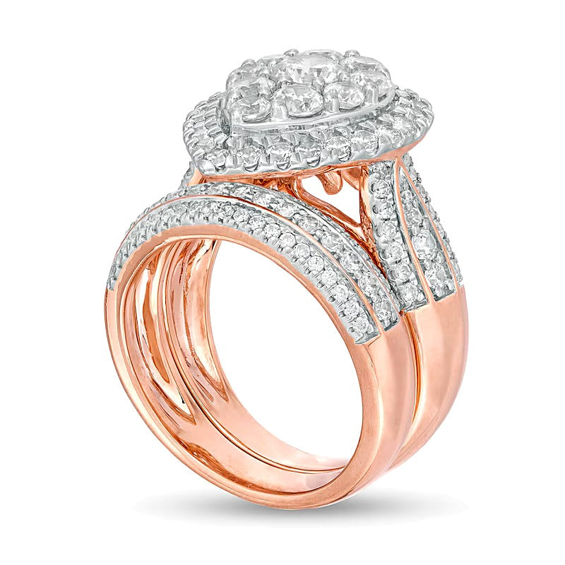 Braut-Set mit Diamanten im Tropfen- und Rundschliff, mehrreihig, 2.5 ct. Gesamtgewicht, in 10K Roségold