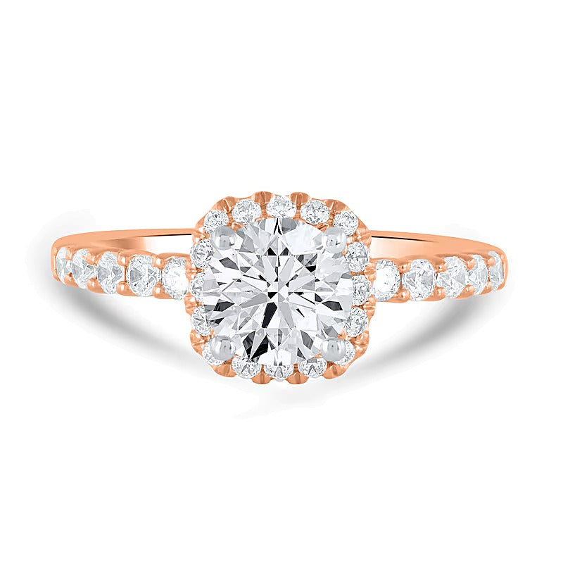 1,5 ct. Gesamtgewicht Labordiamant-Verlobungsring mit Halo, Kissenschliff, in 14K Roségold (F/SI2)