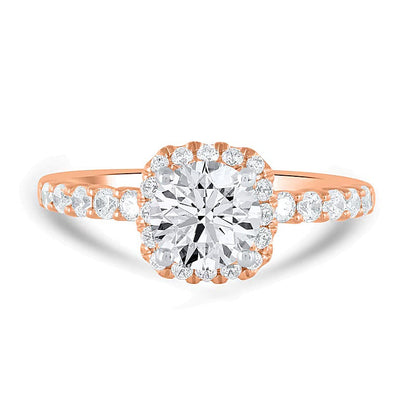 1,5 ct. Gesamtgewicht Labordiamant-Verlobungsring mit Halo, Kissenschliff, in 14K Roségold (F/SI2)