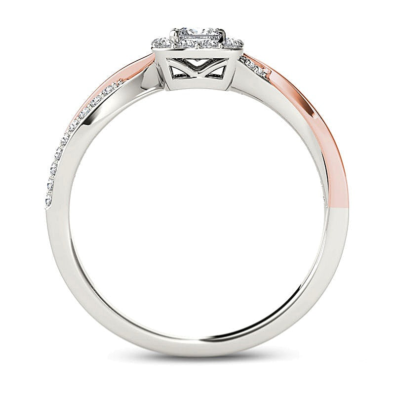 0.5 ct. Gesamtgewicht Verlobungsring Halo mit Diamanten im Princess-Schliff in 14K Gold zweifarbig