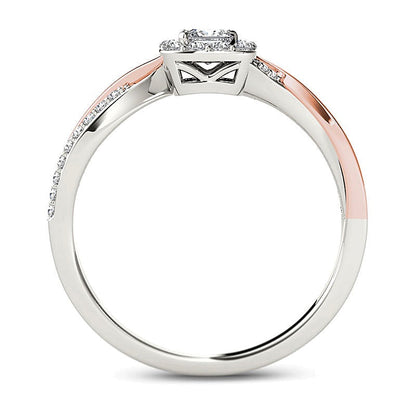 0.5 ct. Gesamtgewicht Verlobungsring Halo mit Diamanten im Princess-Schliff in 14K Gold zweifarbig