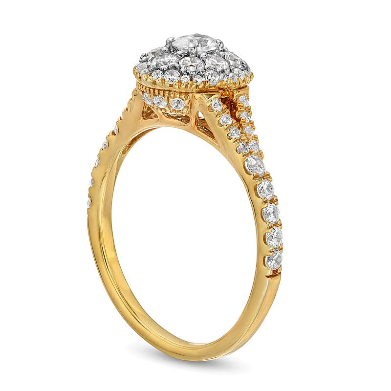 0.75 ct. Gesamtgewicht Verlobungsring mit ovalen Diamanten und Split-Shank in 10K Gelbgold