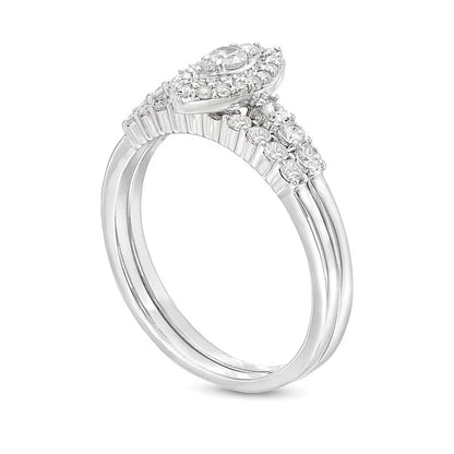 0.5 ct. Gesamtgewicht Braut-Set mit Diamanten in Marquise und rund in 10K Weißgold