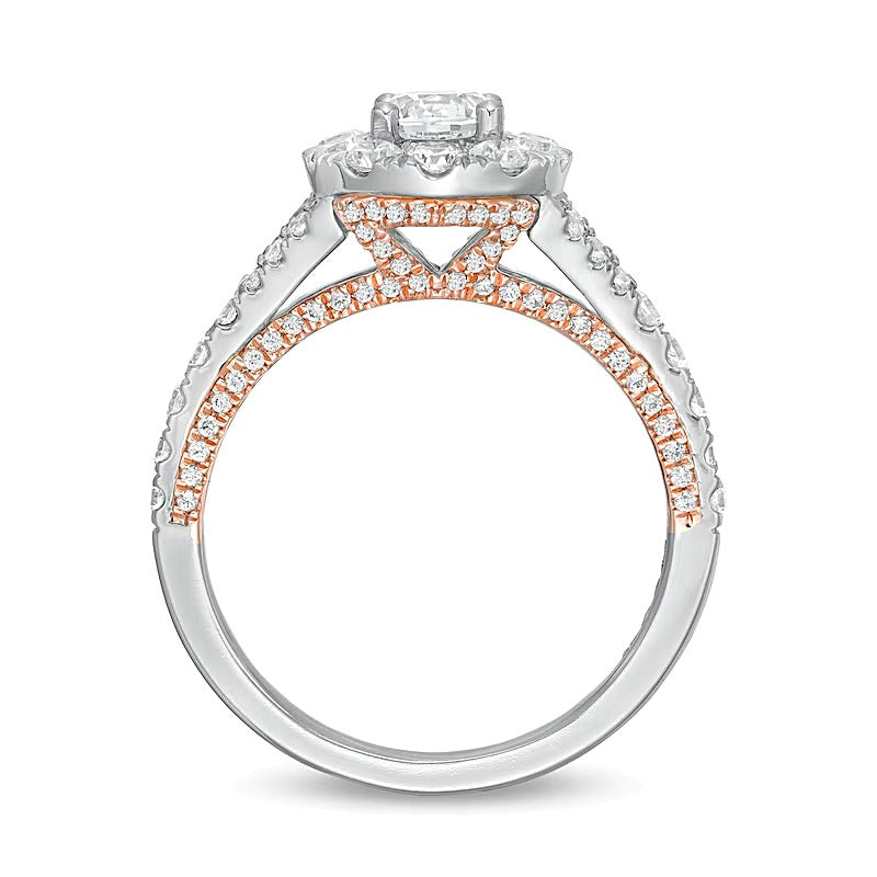 1,5 ct. Gesamtgewicht Halo-Verlobungsring mit weißem Diamant im Rundschliff in 14K Bicolor-Gold