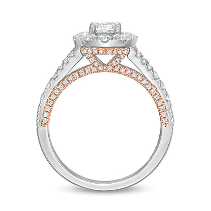 1,5 ct. Gesamtgewicht Halo-Verlobungsring mit weißem Diamant im Rundschliff in 14K Bicolor-Gold