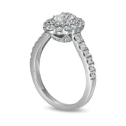 1.5 CT. Gesamtgewicht Verlobungsring mit ovalem Diamant und Halo in 14K Weißgold (I/SI2)