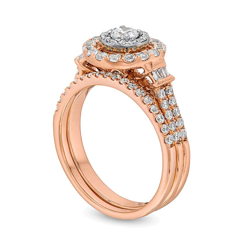 1.0 CT. Gesamtgewicht Diamant-Brautset in zweireihigem Design in 10K Roségold