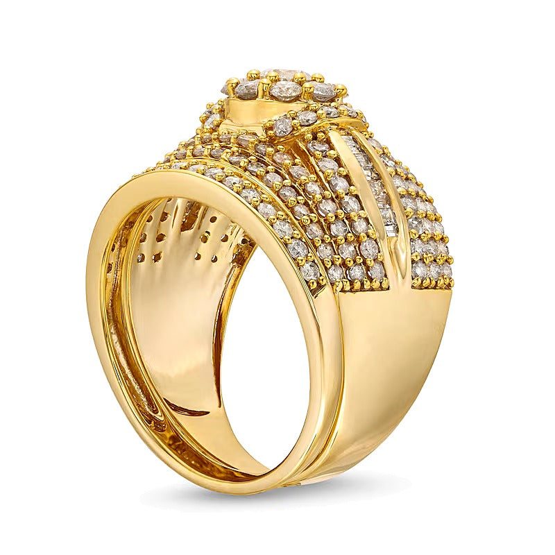 Braut-Set mit Diamanten, rund & Baguette, 1,75 ct. Gesamtgewicht, in 10K Gelbgold