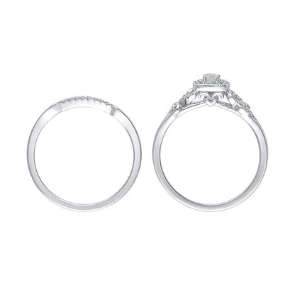 0.25 ct. Gesamtgewicht Diamant Braut-Set im Vintage-Stil mit Kissenschliff-Rahmen und Herz-Seiten aus rhodiniertem Sterlingsilber