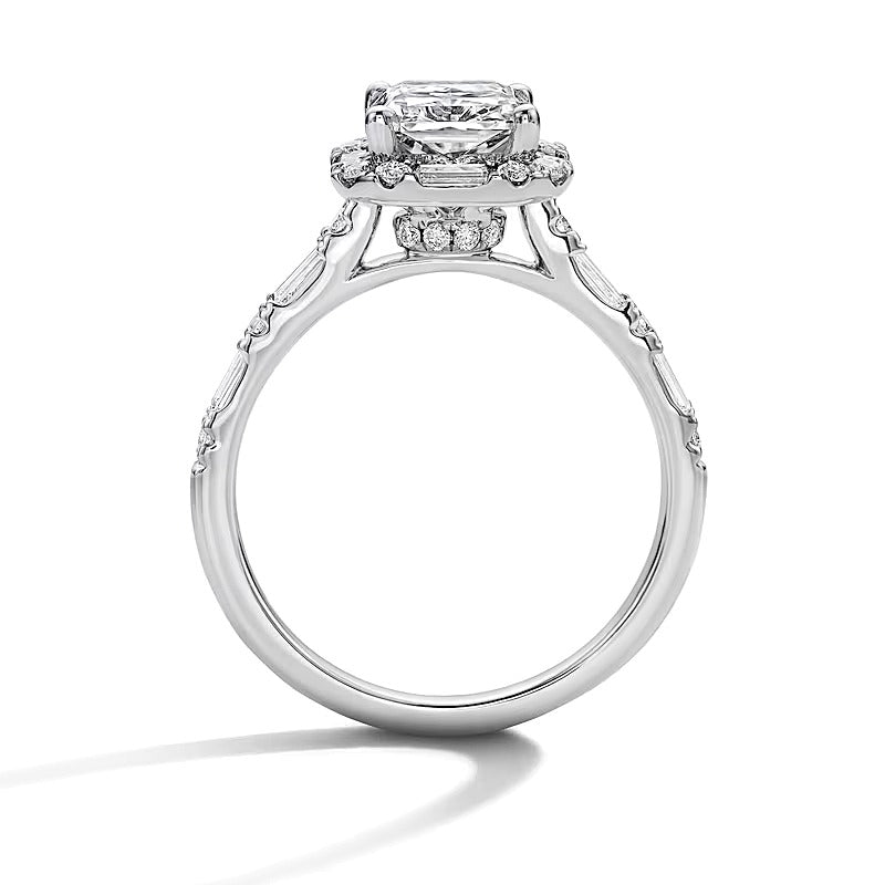 2.63 CT. Gesamtgewicht Verlobungsring mit Labordiamanten im Radiant- und Baguette-Schliff in 14K Weißgold, Halo (F/VS2)