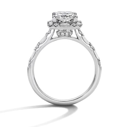 2.63 CT. Gesamtgewicht Verlobungsring mit Labordiamanten im Radiant- und Baguette-Schliff in 14K Weißgold, Halo (F/VS2)