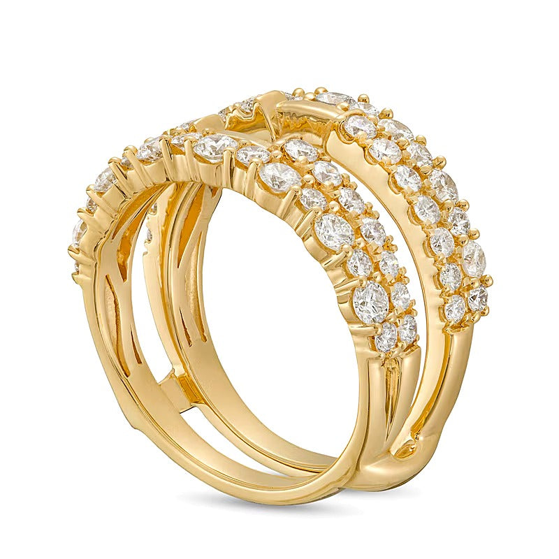 Diamant-Ring mit doppelreihigem Solitär-Enhancer 1.5 ct. Gesamtgewicht in 14K Gelbgold