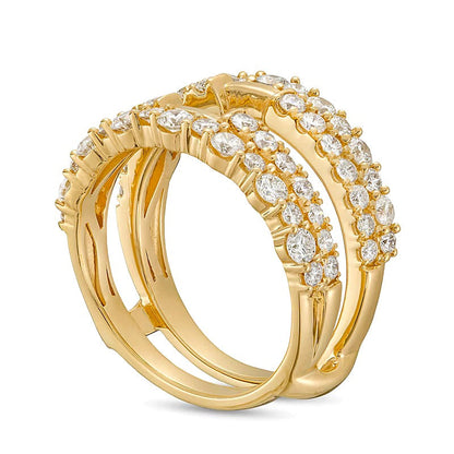Diamant-Ring mit doppelreihigem Solitär-Enhancer 1.5 ct. Gesamtgewicht in 14K Gelbgold