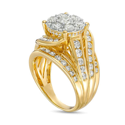 3.0 ct. Gesamtgewicht Multi-Diamant Bypass Verlobungsring aus 14K Gelbgold (I/I2)