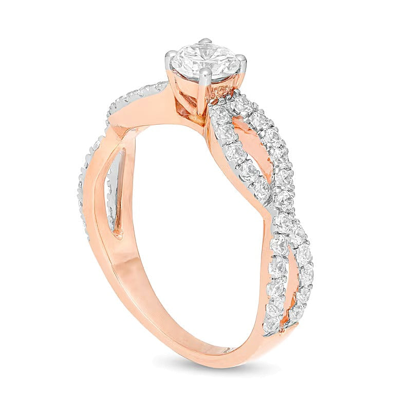 1.0 ct. Gesamtgewicht Diamant Solitär mit seitlichem Besatz Verlobungsring in 10K Roségold