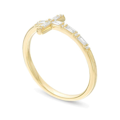 0.17 ct. Gesamtgewicht Diamant-Cross-Ring mit Baguette- und rundem Schliff in 10K Gelbgold