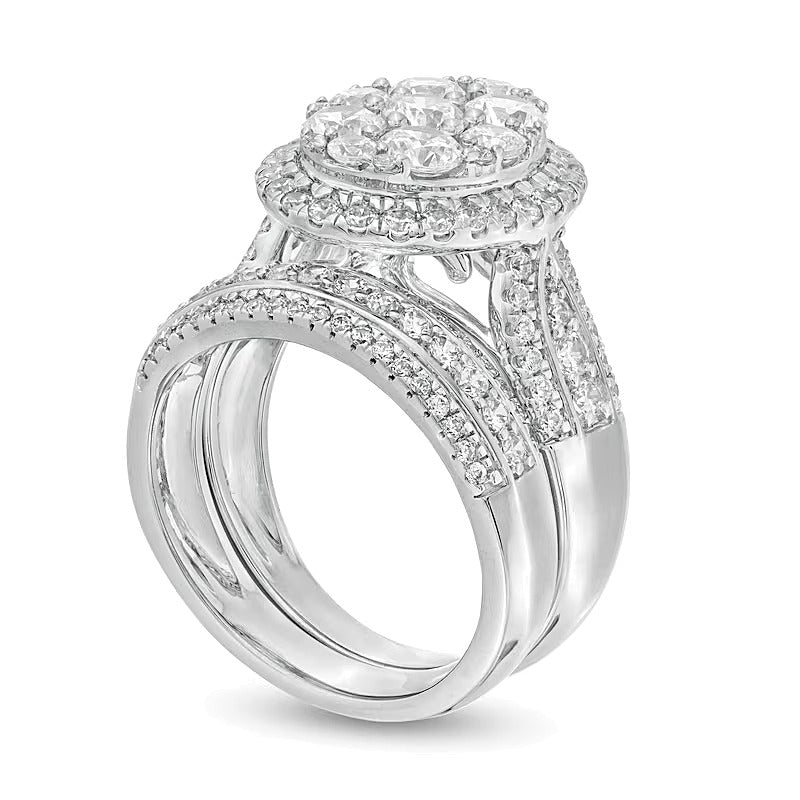 Komposit-Diamant Brautset mit ovalem Rahmen, mehrreihig, 2.5 ct. Gesamtgewicht, in 10K Weißgold