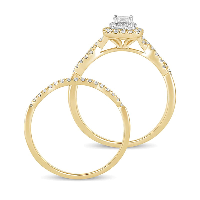 Braut-Set mit Diamanten im Princess-, Rund- und Kissenschliff, 0.5 ct. Gesamtgewicht, in 10K Gelbgold