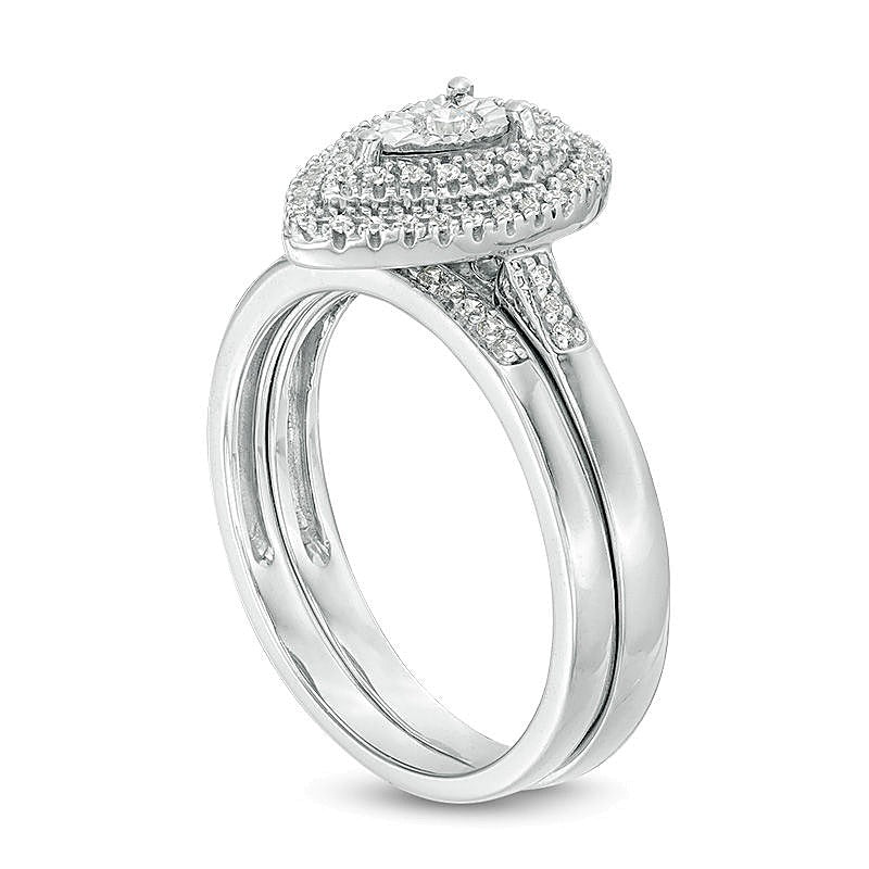 0,25 ct. Gesamtgewicht Diamant Brautset mit doppeltem tropfenförmigem Rahmen in rhodiniertem Sterlingsilber