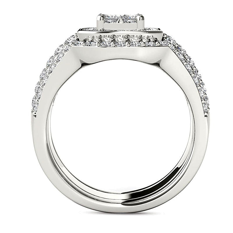 1,75 ct. Gesamtgewicht Diamant-Brautset dreiteilig mit Princess- und rundem Schliff in 14K Weißgold