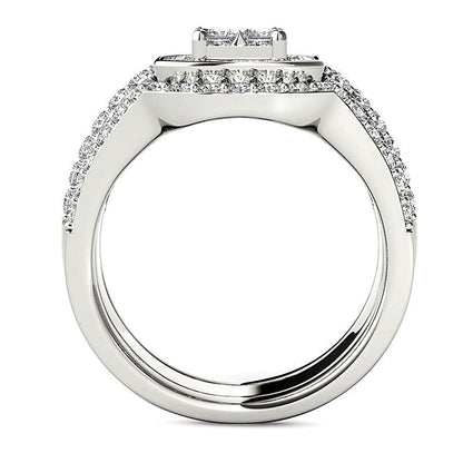 1,75 ct. Gesamtgewicht Diamant-Brautset dreiteilig mit Princess- und rundem Schliff in 14K Weißgold