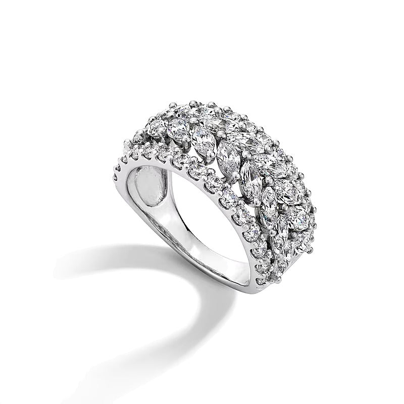 Memoire-Ring mit Labordiamanten im Marquise- und Rundschliff, mehrreihig, 3.0 ct. Gesamtgewicht, in 14K Weißgold (F/VS2)