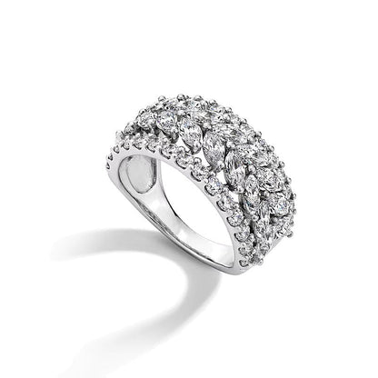 Memoire-Ring mit Labordiamanten im Marquise- und Rundschliff, mehrreihig, 3.0 ct. Gesamtgewicht, in 14K Weißgold (F/VS2)