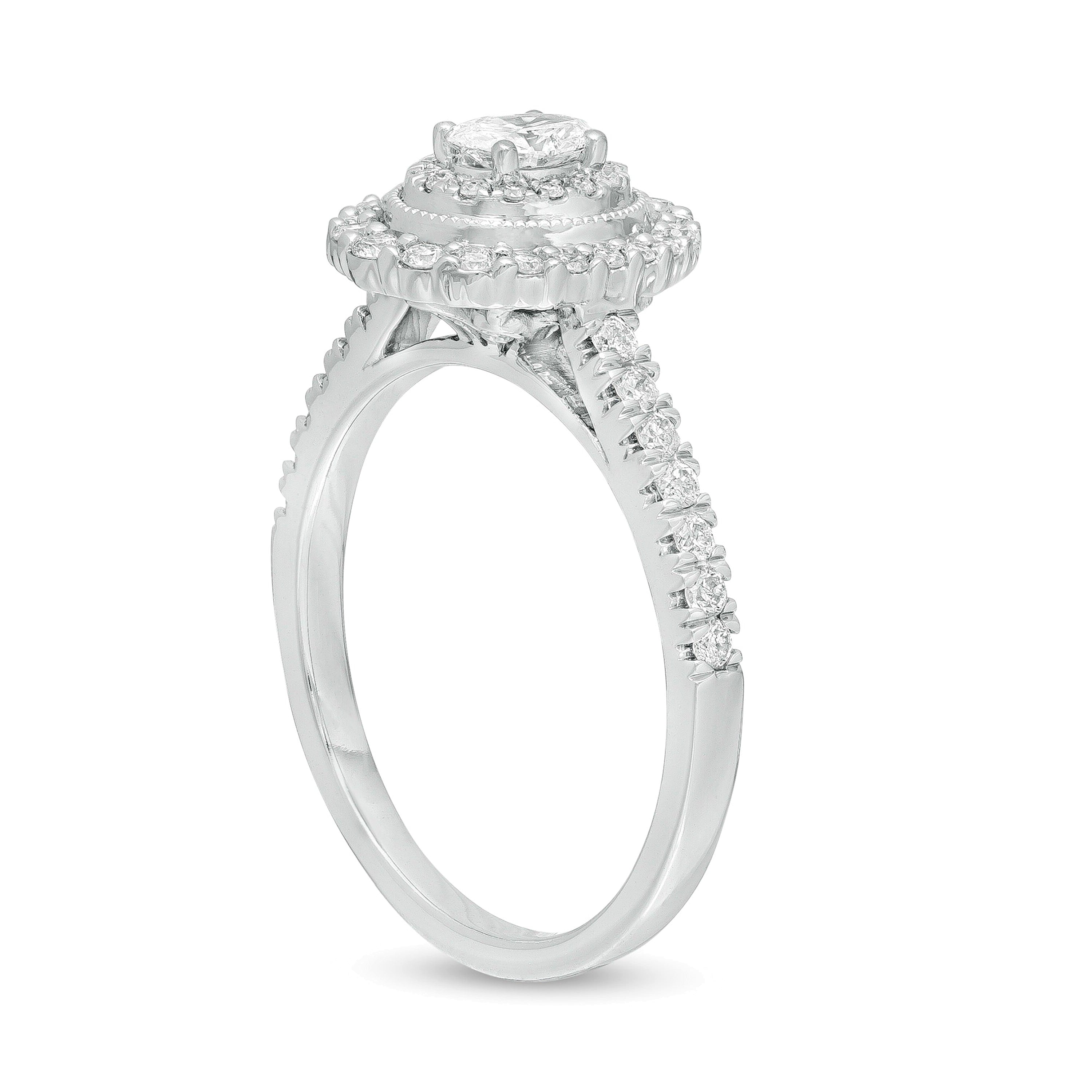 0,63 ct. Gesamtgewicht Halo-Verlobungsring im Vintage-Stil mit ovalem Diamant in 10K Weißgold