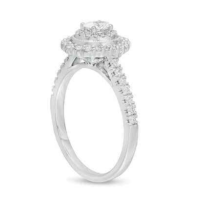 0,63 ct. Gesamtgewicht Halo-Verlobungsring im Vintage-Stil mit ovalem Diamant in 10K Weißgold