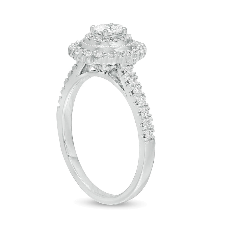 0,63 ct. Gesamtgewicht Halo-Verlobungsring im Vintage-Stil mit ovalem Diamant in 10K Weißgold
