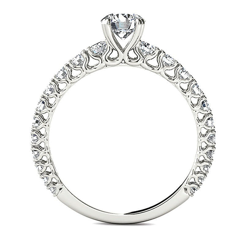 1.0 ct. Gesamtgewicht Diamant-Verlobungsring als Solitär mit seitlichem Besatz in 14K Weißgold