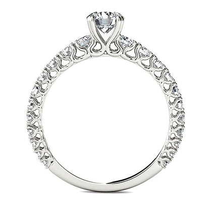 1.0 ct. Gesamtgewicht Diamant-Verlobungsring als Solitär mit seitlichem Besatz in 14K Weißgold